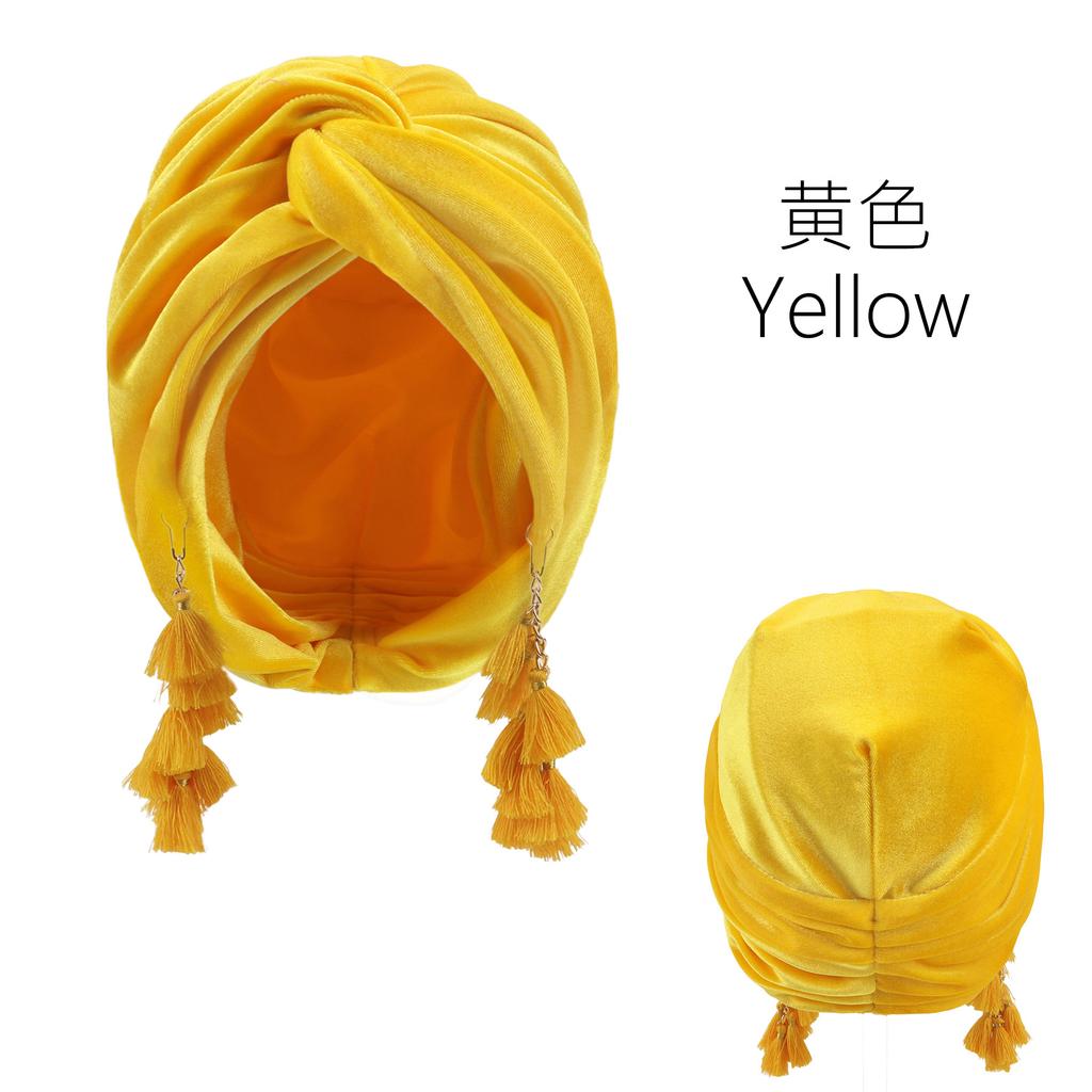Ladies Hijab Hat Vintage Fashion Tassel Headhat Bohemian Crossed Pullover