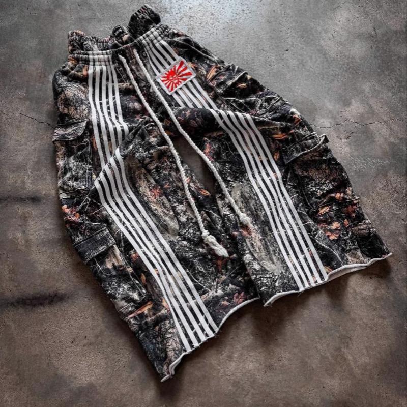 

European and American retro high street double waisted striped loose wide leg pants S камуфляжний