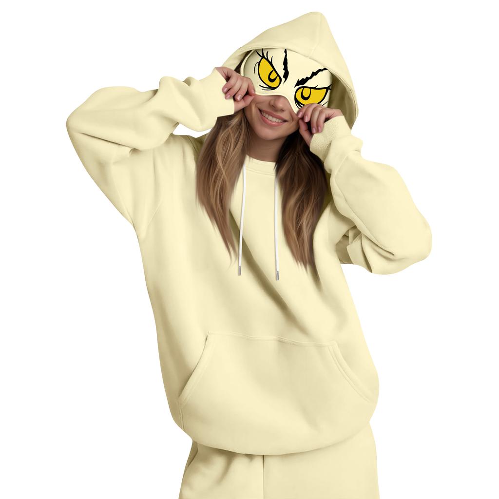 Damemote Lett langermet genser for kvinner med lommer Preppy grafisk hettegenser