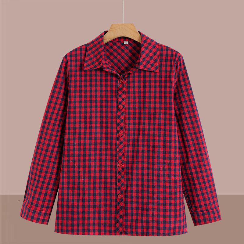 

Spring/Autumn Plaid Loose Long-Sleeve Shirt for Women Aged 50-60 XL (85-110 lbs)