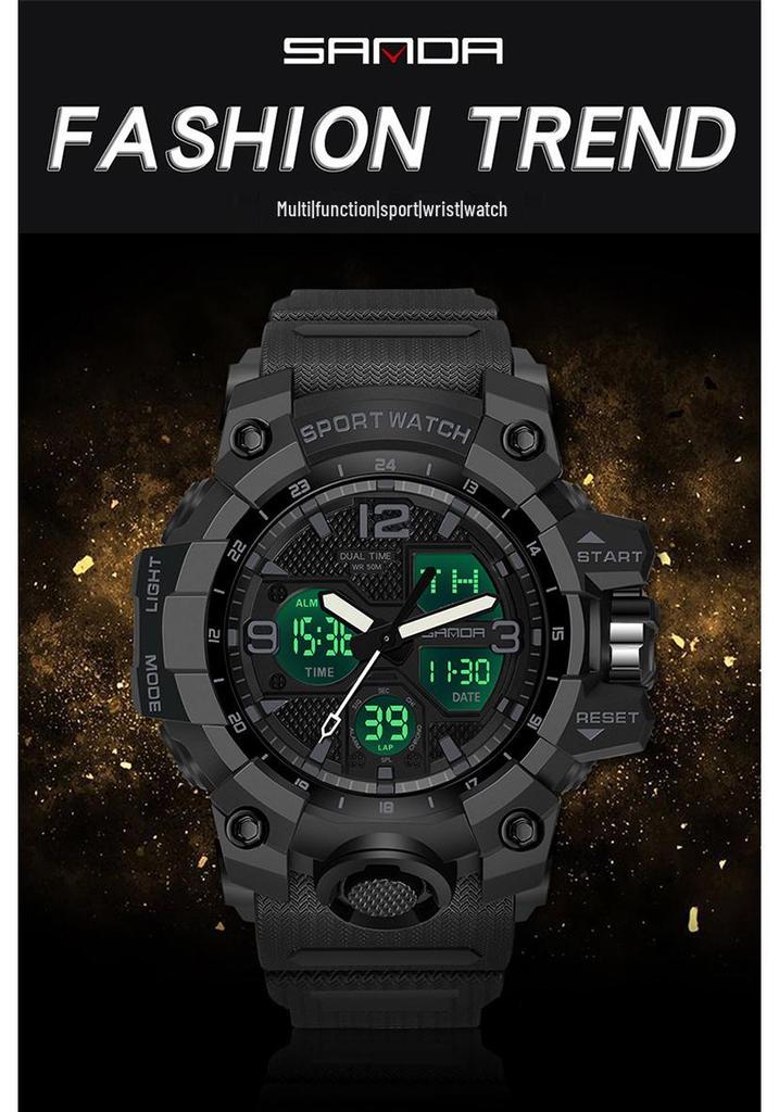 Sanda Fashion Waterproof Dual-Display Sports Watch with Luminous Features for Teens