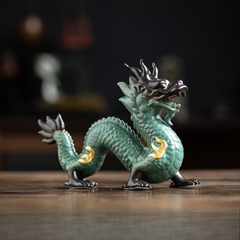 Estatua de Dragón de Porcelana China Hecha a Mano Cerámica Tótem Animal Escultura Leyenda Antigua Tótem Artesanía Deco