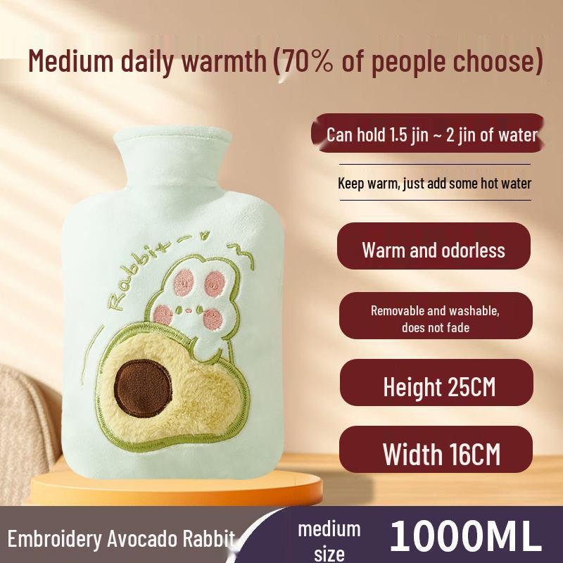 Explosion-Proof Hot Water Bottle with Cute Plush Cover - Ideal for Abdomen and Bed Warmth