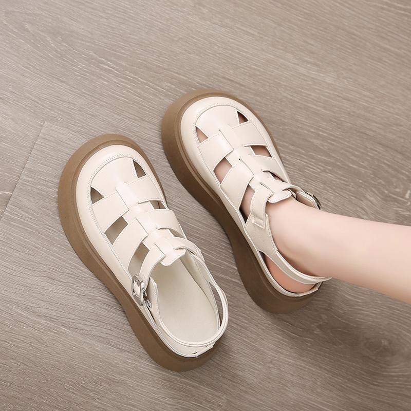 Fashion Thick Heel Women Sandals Women's New Hollow Open Toe Shoes Fashion Casual Sandals Female Designer Flat Roman Shoes Summer 2025