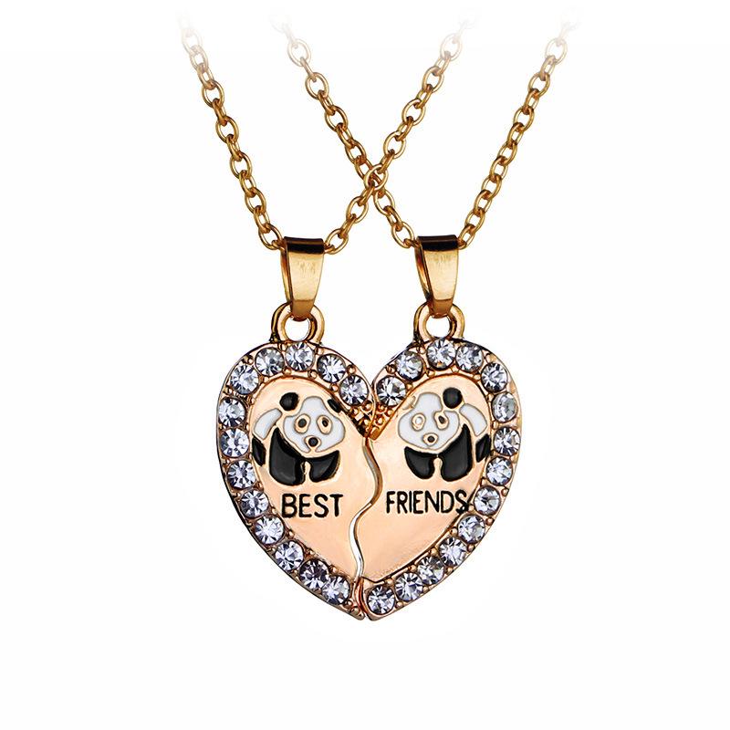 Rhinestone Heart Necklace: European & American Heart Metal Pendant with Best Friend Letter