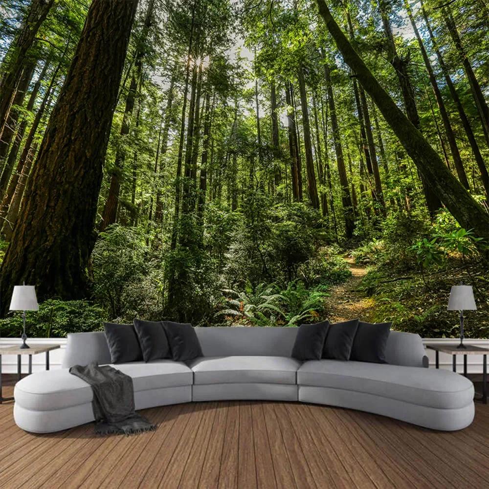 Large 3D Printed Tapestry Green Forest Landscape Wall Hanging Cloth Hippie Bohemian Home Art Decoration Living Room Wall Decor