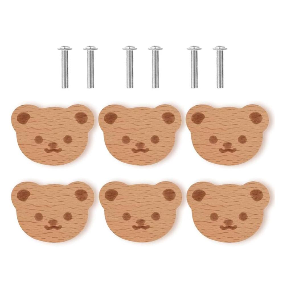 6pc Wooden Bear Knobs – Cute Animal Pull Handles For Cabinets & Drawers For Furniture Decorative Animal Drawer Knobs