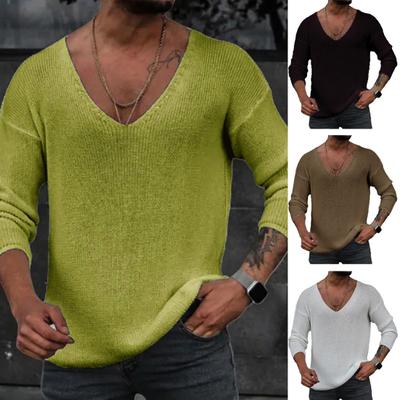 Herren Frühling Herbst V-Ausschnitt Langarm Pullover Lockerer Schnitt Einfarbige Unterzieher