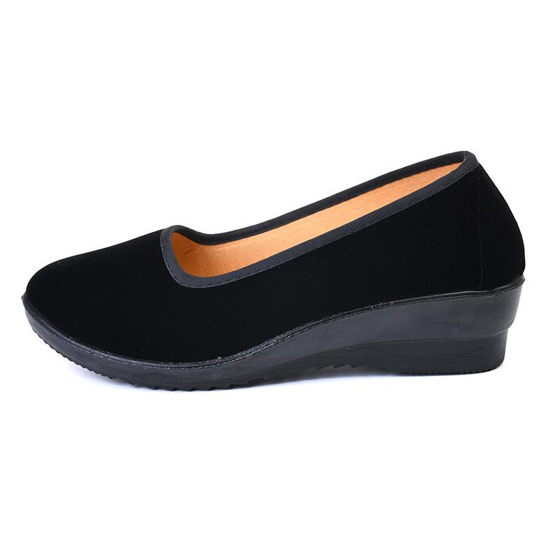 Cloth Shoes, Wedge Heel, Large Size, Medium Strap Dance Shoes, Hotel Shoes, Etiquette, Black Cloth Shoes