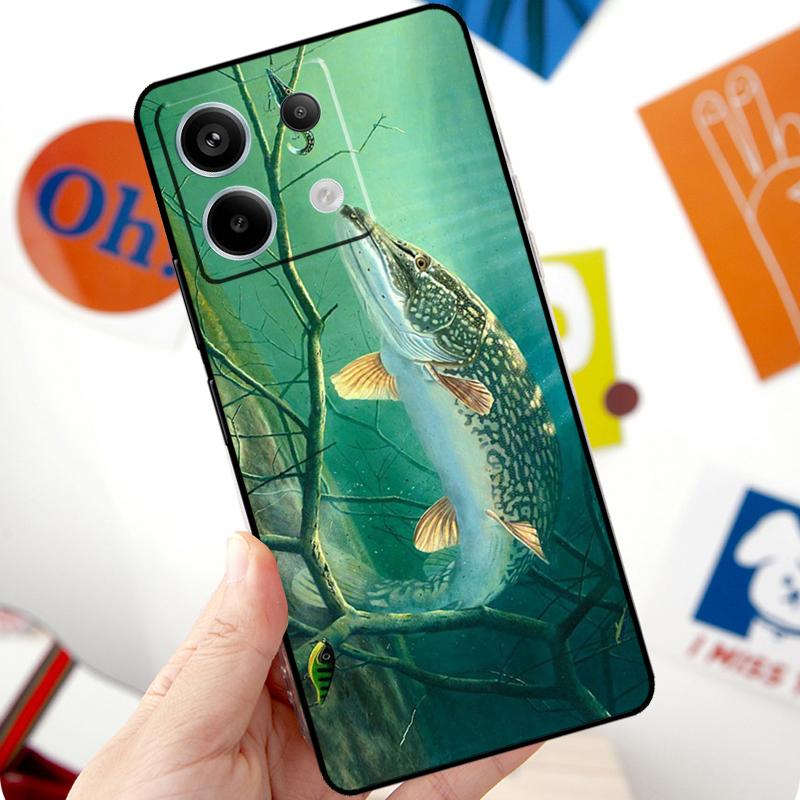 Pike Fish Fishing Bait Funda For Xiaomi Redmi Note 13 10 11 12 14 Pro 11S 12S Case For Redmi 15 12C 13C 14C 10C 15C