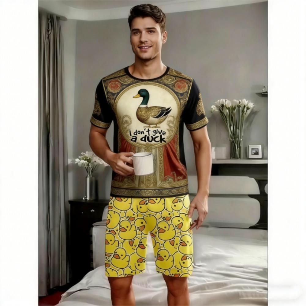 Kids Set Funny Duck Printed Kids T-shirt and Shorts 2 Piece Set Summer Casual Outdoor Boys and Girls Outfit Kids Clothing