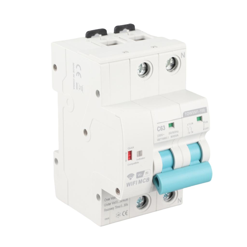 WiFi Circuit Breaker Intelligent 2P Din Rail Mount AC 230V for Household Factory TOWSM1‑100