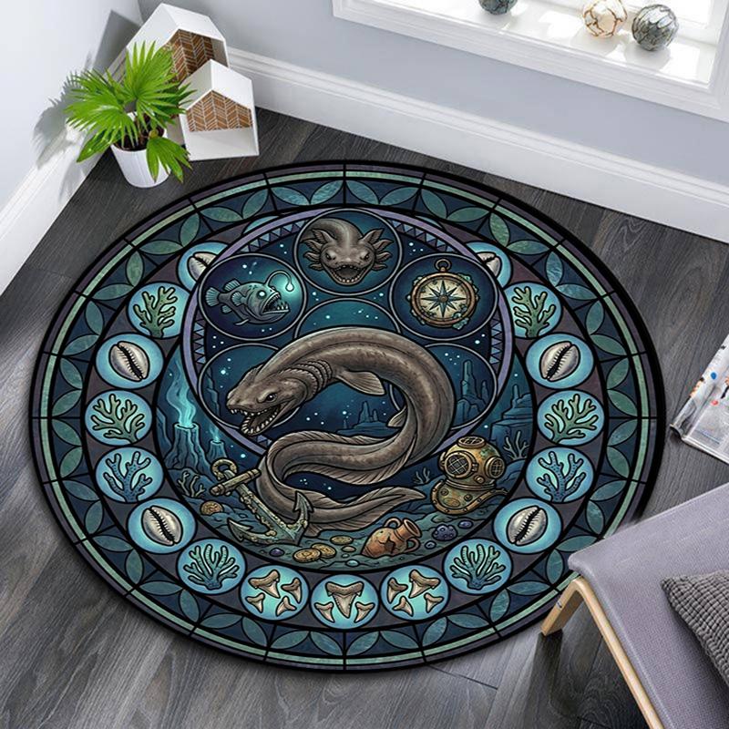 Oceanic Glass Mystery Round Area Rug Under Office Chairs Bedroom Living Room Home Decor