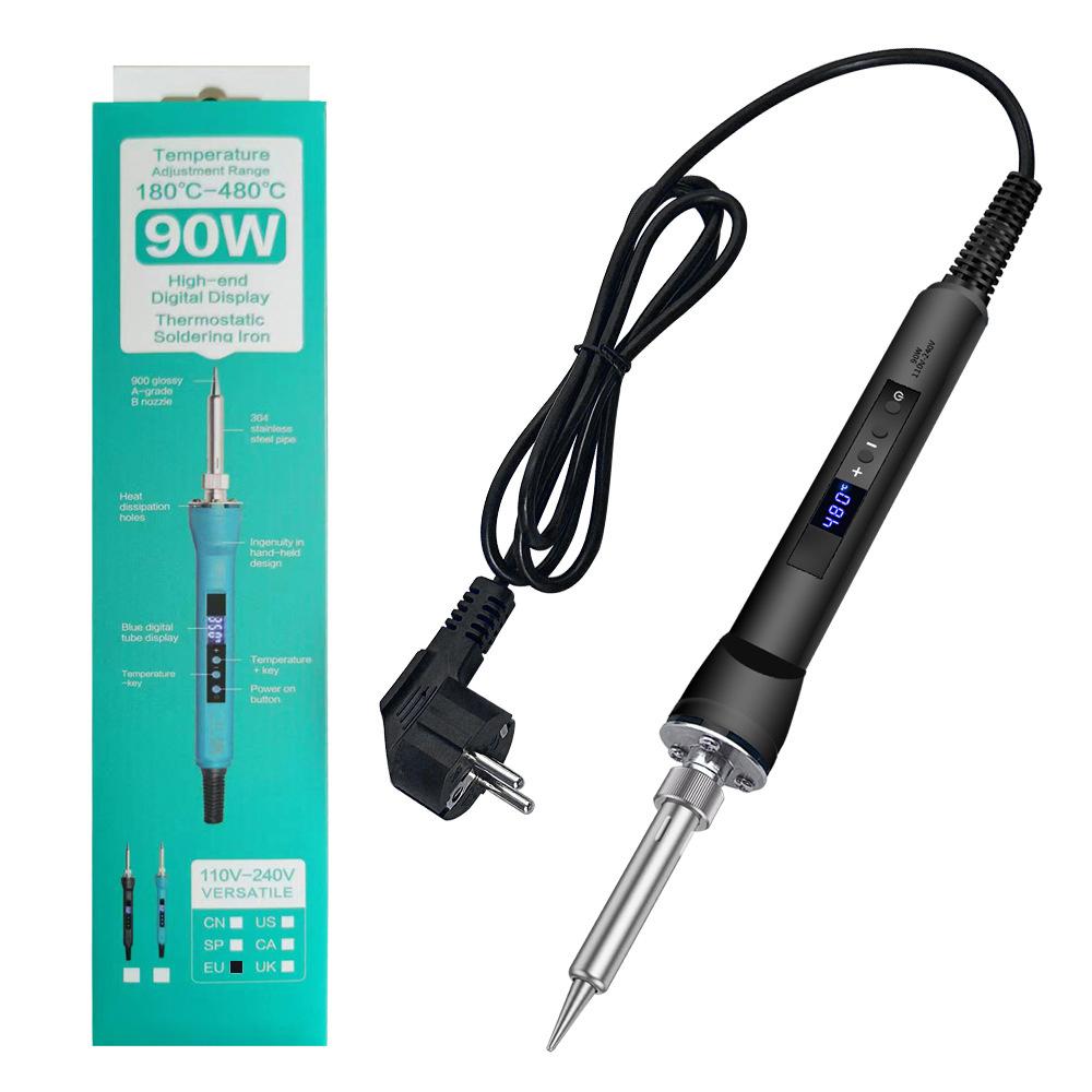 

AC 220V 90W Електрична паяльна станція з регулюванням температури, паяльник, внутрішній керамічний нагрівальний елемент, з паяльним жалом 900M 90W чорний