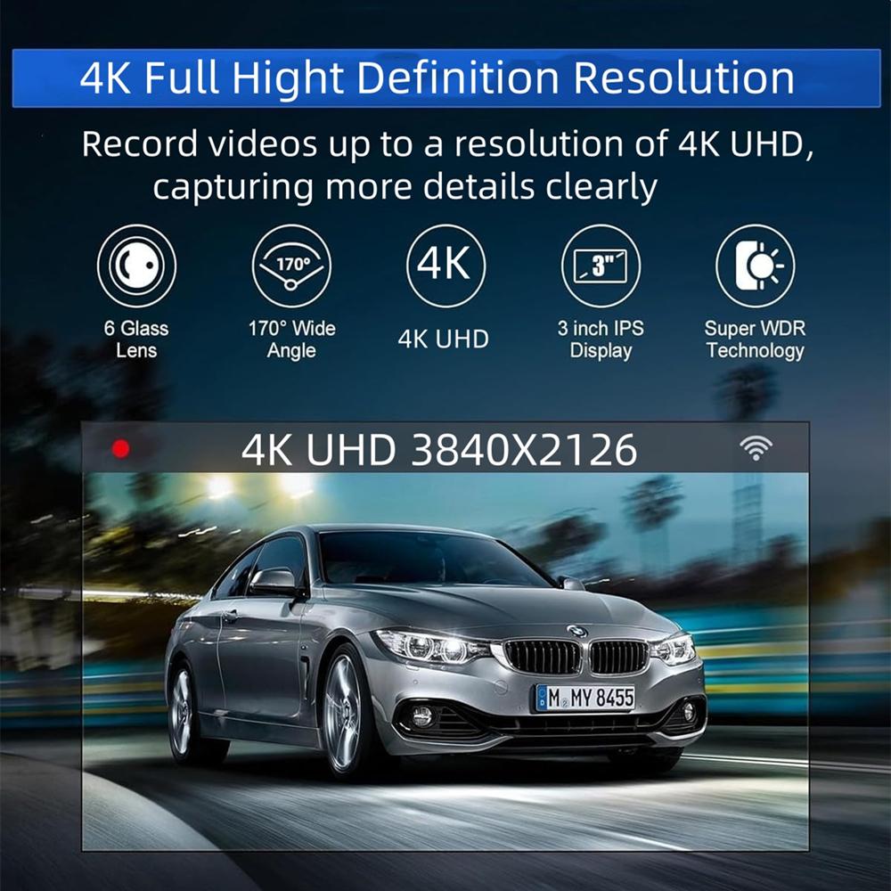 UHD 4K Dash Cam WiFi GPS Mini Car DVR Front and Rear Camera Video Drive Recorder Auto Night Vision WDR 24H Parking Black Box