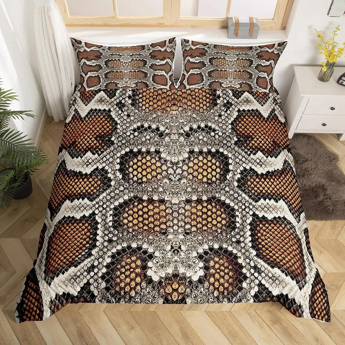 Exquisite Fashion Items Unisex Snake Skin Duvet Cover Set Snake Scale Bedding Set Fullwild Reptile Comforter Cover Tropical African Safari Animals Quilt Cover