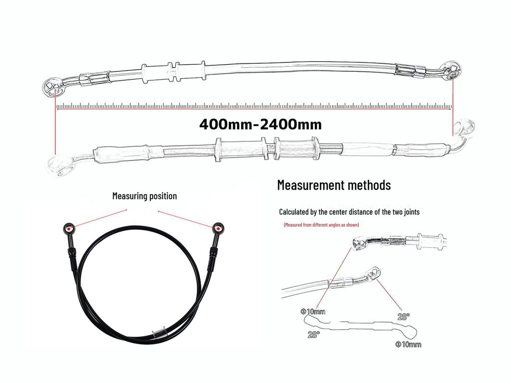 CNC Universal M10 Motorcycle Brake Oil Hose, AN3 High-Pressure Steel Braided with Multi-Angle Removable Banjo