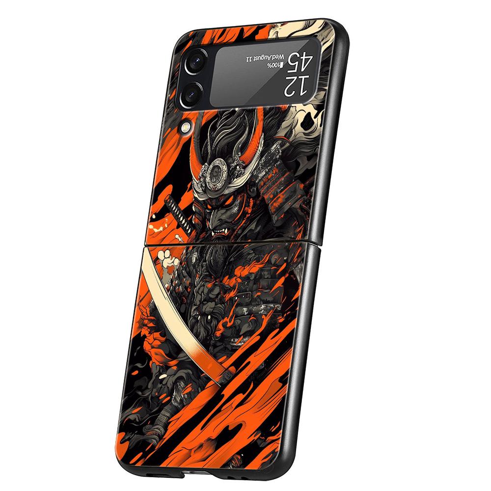 Hard PC Phone Case For Samsung Galaxy Z Flip 7 6 5 4 Black Cover For Galaxy Z Flip 3 Foldable Bag Capas Japan Ghost Face Samurai