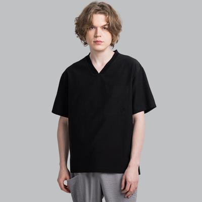 CUSTOMUS V-Neck Ribbed Neck Modern Chic Men'S Short Sleeve Woven T-Shirt Cxs25Mwvt609 Bla