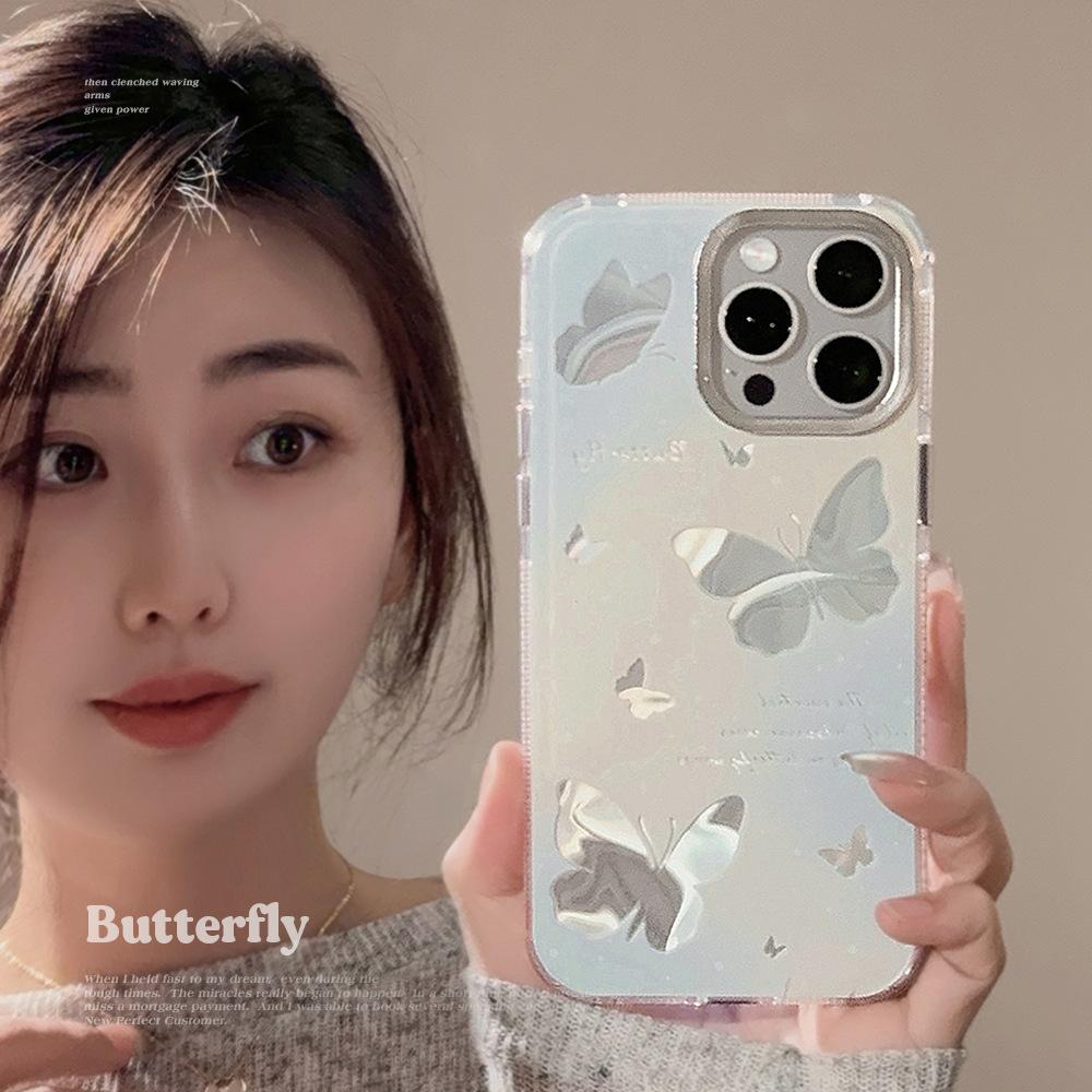 Blue Gradient Hollow Butterfly Suitable for IPhone 15 IPhone 14 Promax Super Fairy 13 Hanging Chain 16 Water Ripples