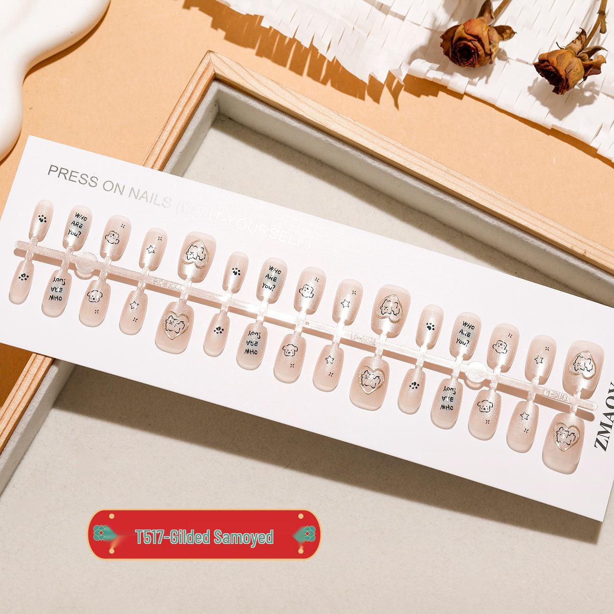 

Золотистый самоед Граффити Щенок Кошачий глаз Патчи для нейл-арта Full Strip XS/S/M