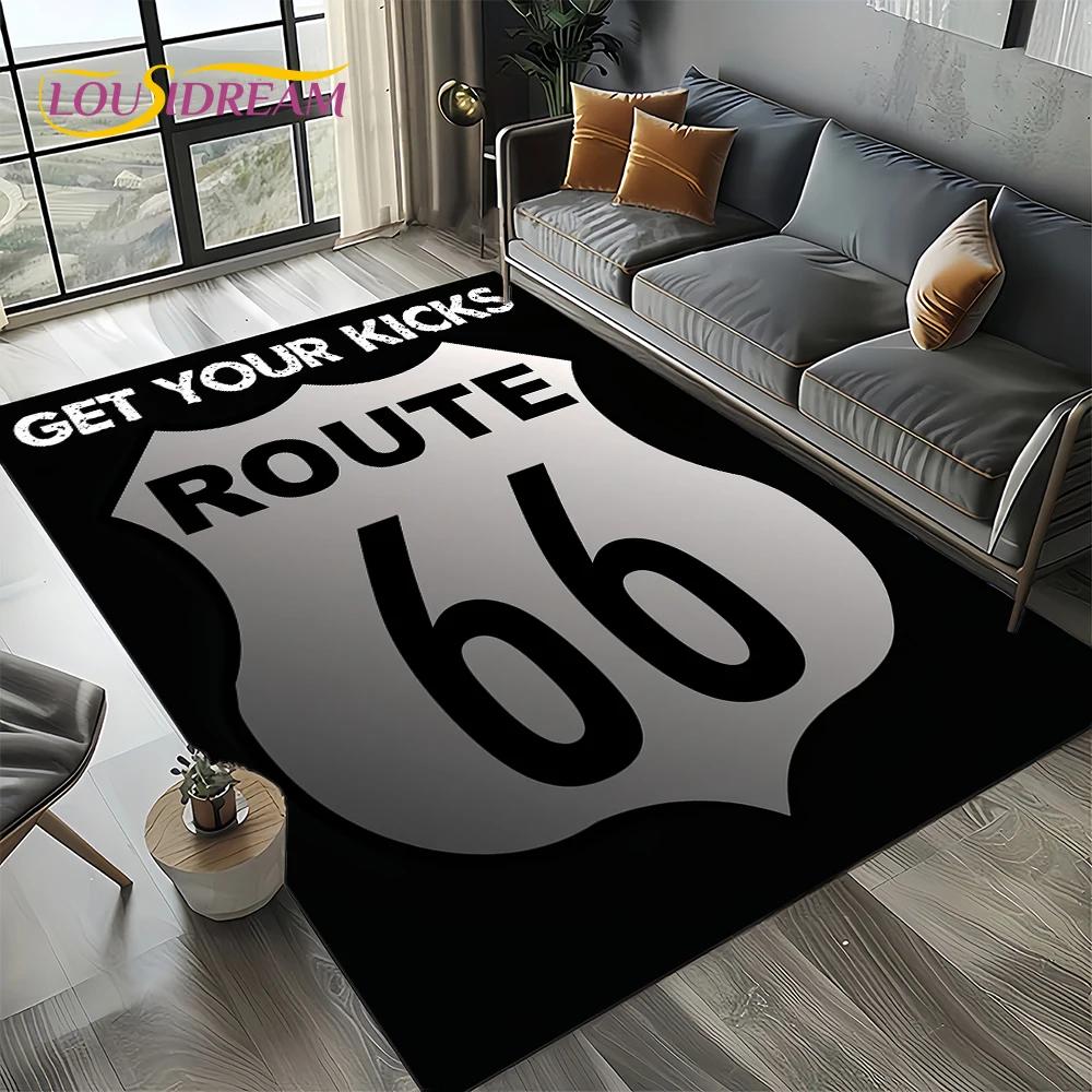 Route 66 Retro America Historic Mother Road,mãe EstradaCarpet Rug for Living Room Bedroom Home Sofa,Area Rug Non-slip Floor Mat