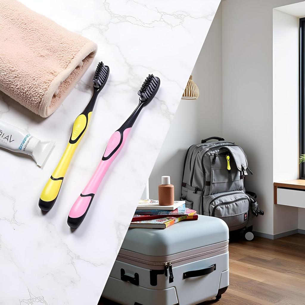 Jowxsx 1Pc Random Color Travel Toothbrush - Soft Bristle Ergonomic Manual Charcoal Tooth Brush Stains Removal Toothbrush for Home, Travel, School