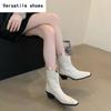 Pointed Toe Women Western Cowgirl Boots Fashion Slip On Shoes Autumn Winter Thick Heel Women's Knight Short Booties