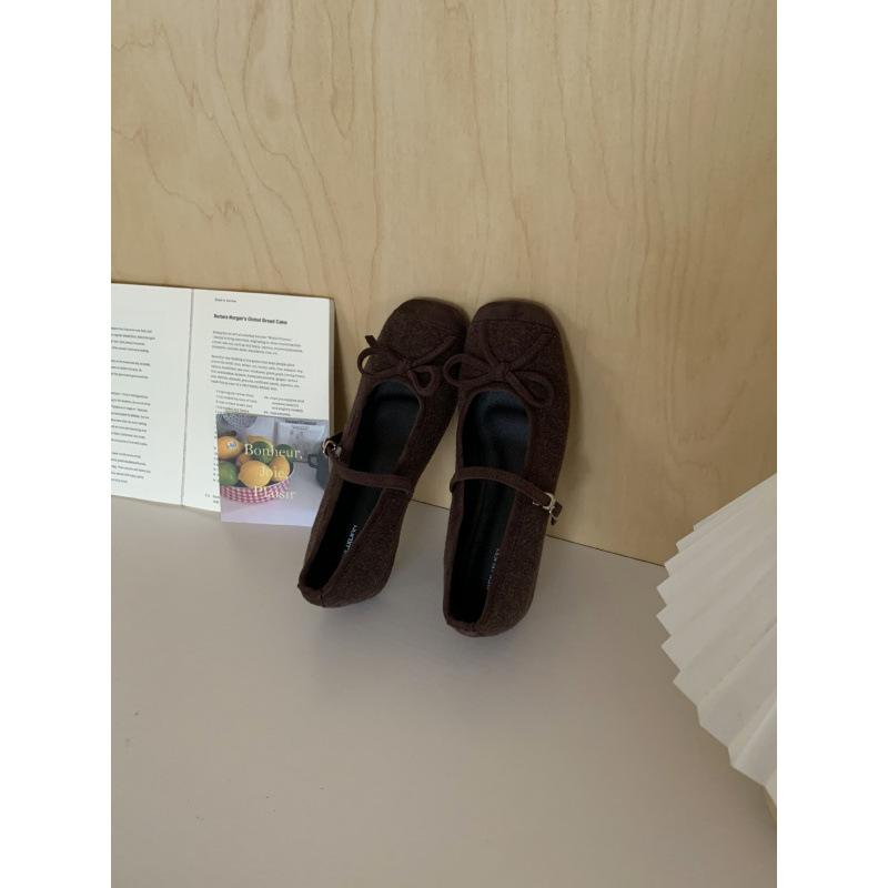 2025 new inner height-increasing single shoes versatile bow evening shoes shallow mouth ballet Mary Jane shoes woolen single shoes