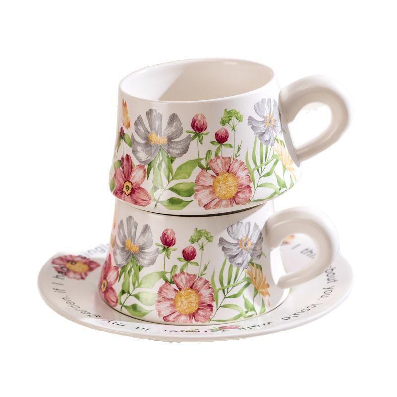 Sunny Flower Blossom Kaffeetasse Untertasse Set Keramik Kaffeetasse Geschenkbox Premium Souvenir Tag der Krankenschwester Muttertag