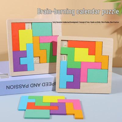Holz Gehirn-Brenner Kalender Puzzle Spielzeug für Früherziehung und Logisches Denken bei Kindern Tetris