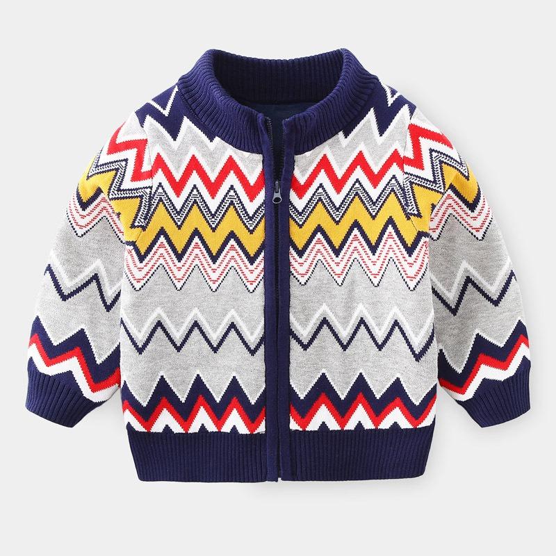 Thick Fleece Lined Striped Casual Sweater For Little Boys Kids