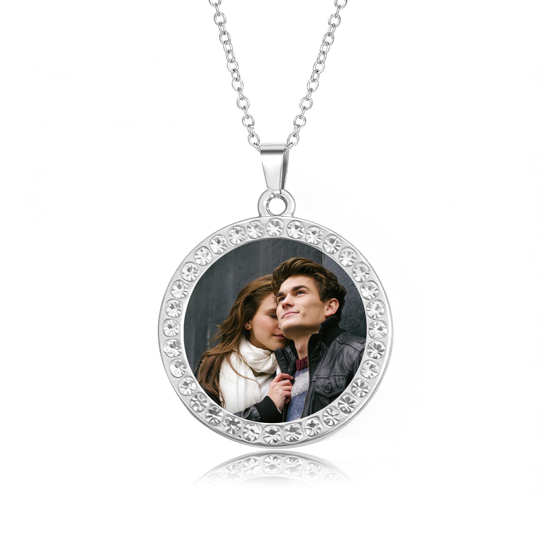 European Hip Hop Personalized Round Photo Men s Necklace Blank without Photo