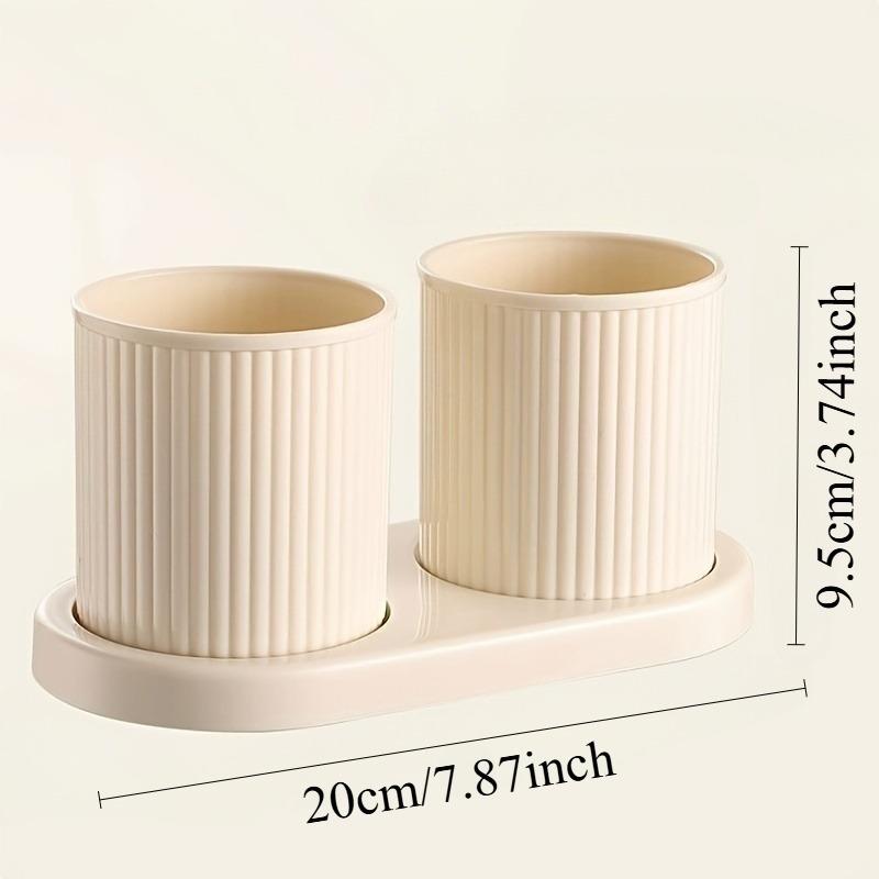 2pcs/set Solid Color Mouthwash Cup with Tray, Couple Toothbrush Cup, Gargle Cup Set,Family Bathroom Tumbler,Bathroom Accessories