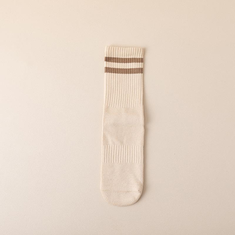 

Гольфы до середины икры для женщин, однотонные, в школьном стиле, с параллельными полосками, петлями, противоскользящие носки для йоги, гольфы до середины икры для женщин 1 pair бежевый