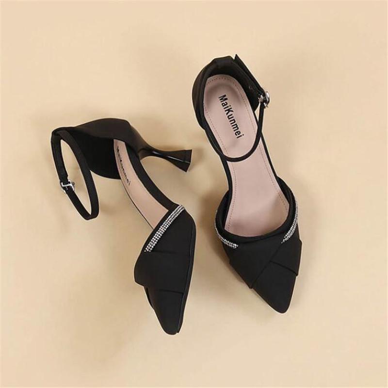 Newest Style High Heels Sexy Pumps Women Shoes 7cm Rhinestone Wedding Shoes for Women Bride Shallow Pointed Single Shoes