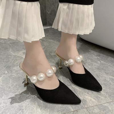 New Summer Style Fashionable Comfortable Elegant Casual and Versatile Pearl Heel Wear-resistant Toe-toe Shoes High Heels
