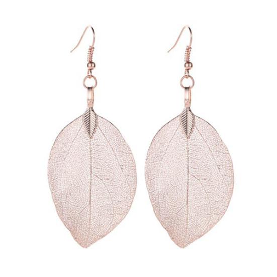 Tree Leaf Shape Alloy Hollow Bright Dangle Hook Earrings Fashion Jewelry for Wedding