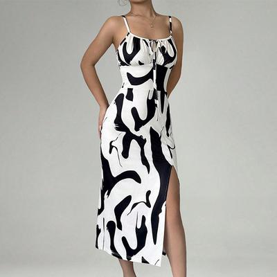 Fashion Women Elegant Zebra Print Beach Vacation Bodycon Streetwear Long Dress 2025 Summer Slim Sexy Side Slit Dresses Clothes