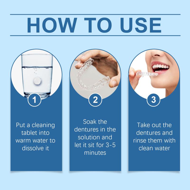 Denture & Retainer Cleanser Tablets Whitening Antibacterial Stain Removal Freshness Portable Braces Cleaning Effervescent Tablet
