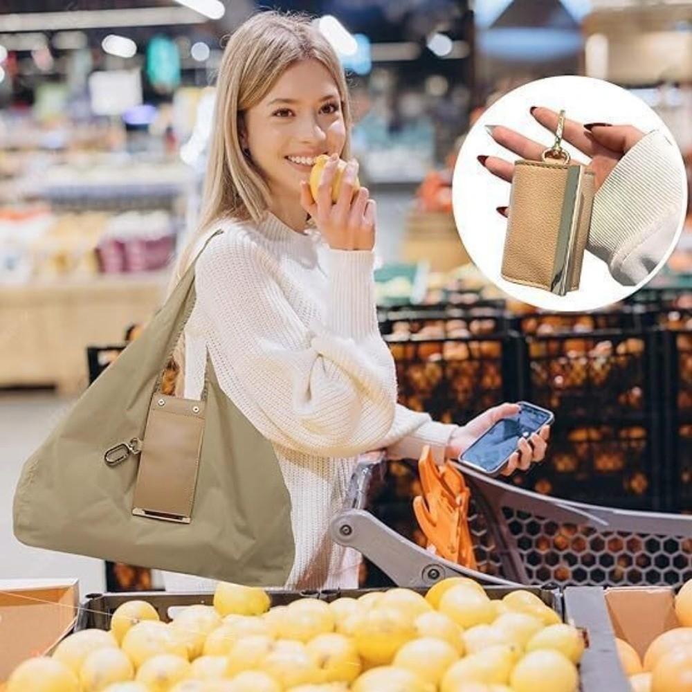 Large-Capacity Keychain Tote Bag Lightweight Foldable Expandable Leather Mini Bags Expandable with Key Ring Shopping Bag