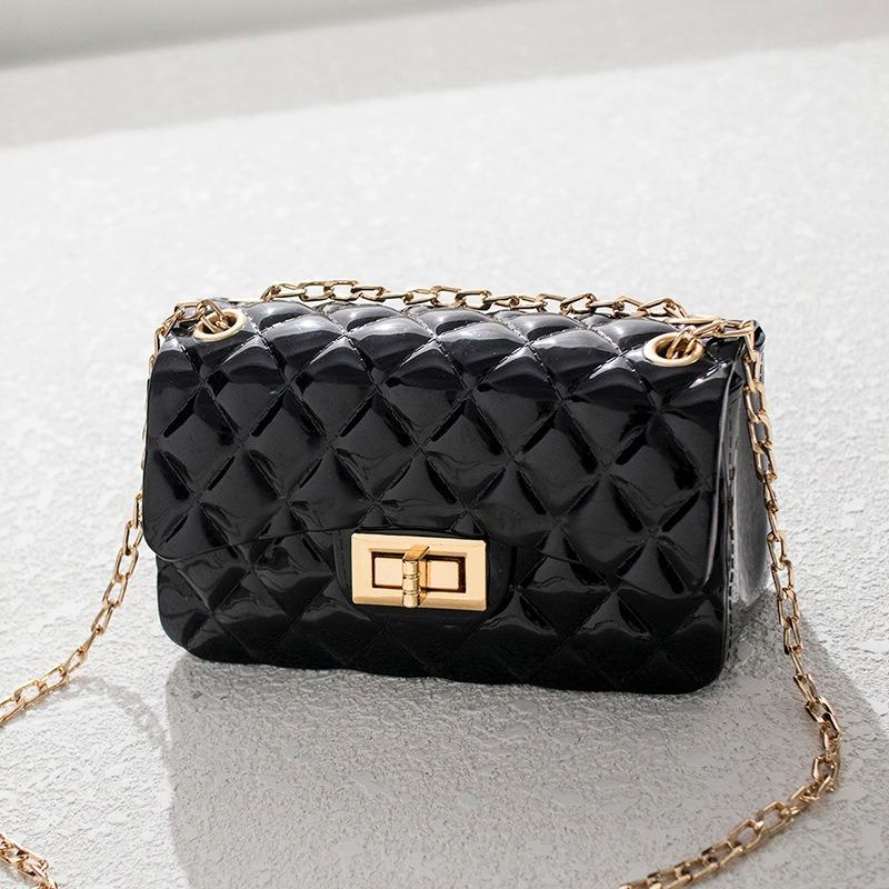 Fresh Jelly Chain Lock Bag a Diamond Solid Color Small Square Bag Crossbody Shoulder Women's Bag