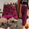Women's Fall and Winter Padded and Thickened Warm Pants Female Straight Casual Drawstring Pants