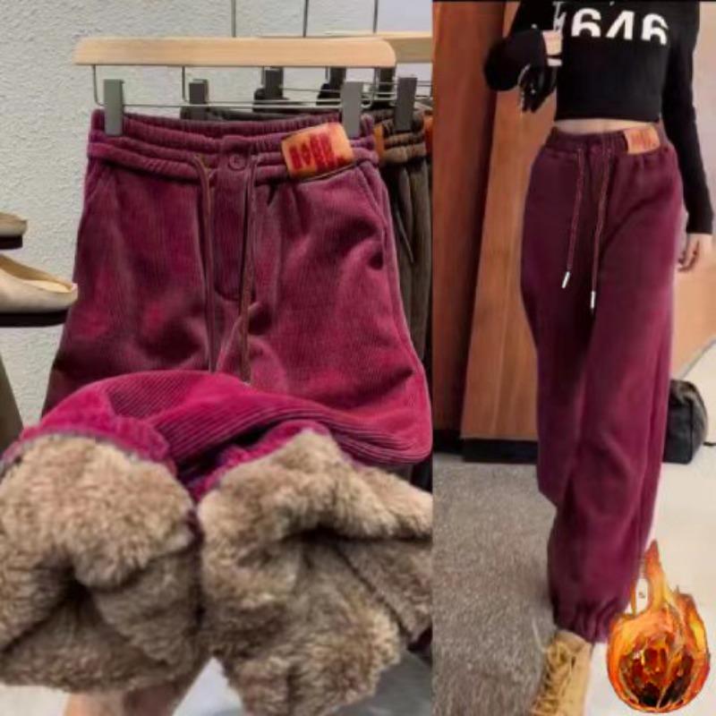 Women's Fall and Winter Padded and Thickened Warm Pants Female Straight Casual Drawstring Pants