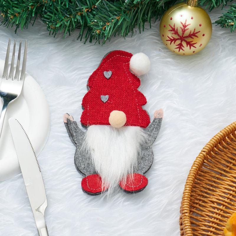 Christmas faceless doll knife and fork set with Rudolph table props and cloth - perfect for holiday entertaining!
