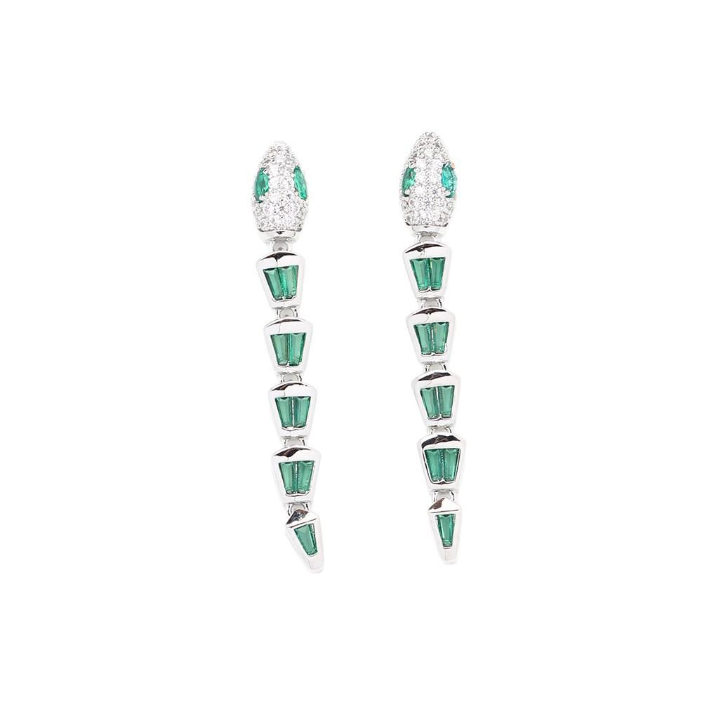 European and American niche stone inlaid green snake earrings temperament versatile fashion gold-plated silver needle earrings stud earrings women's