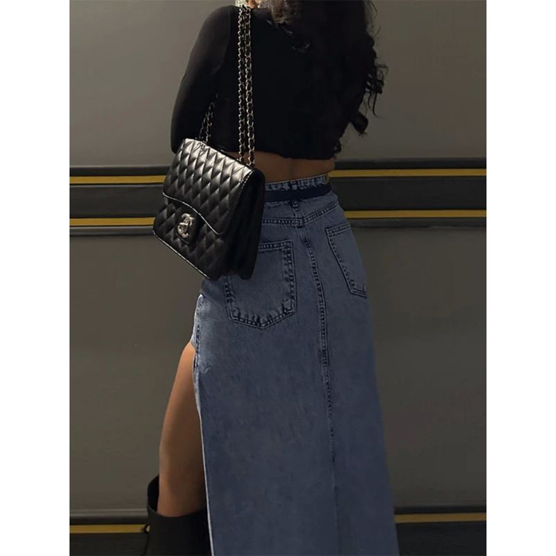 Cowboy High Waisted Slim Fit Split Skirt Denim High Waist Silm Skirt