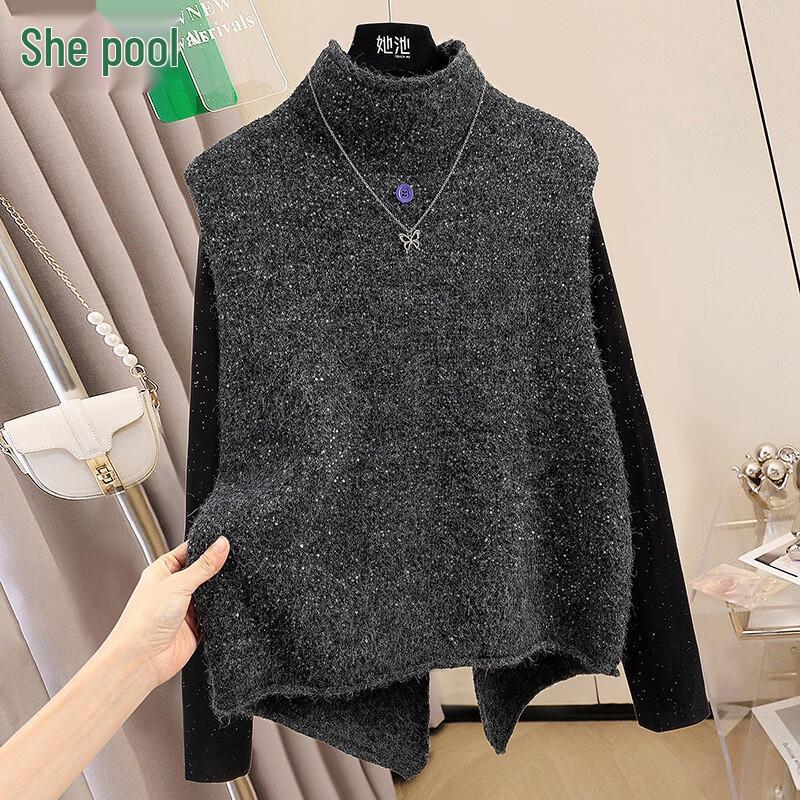 

Женский двусторонний вязаный жилет из шерсти с полувысоким воротником One Size