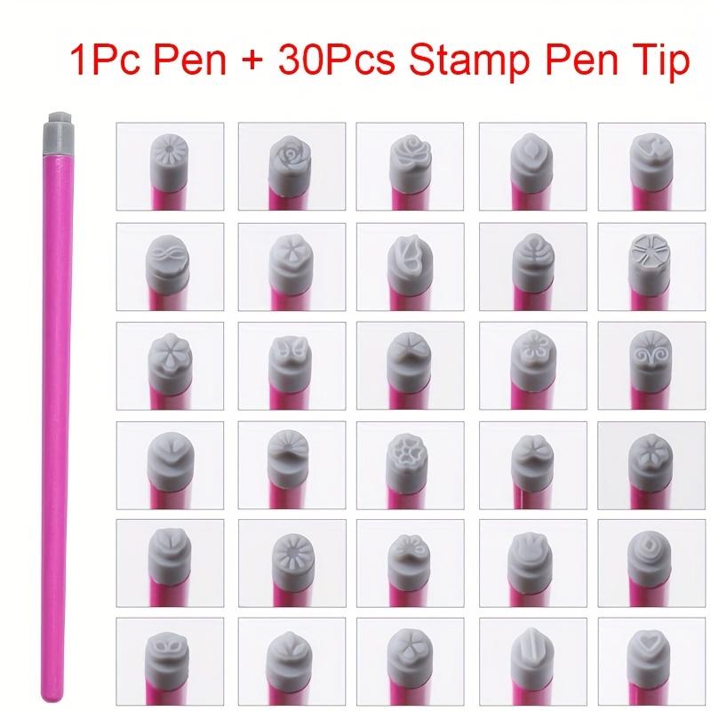 

30pcs Professional Nail Art Stamping Pen Set Nail Design Templates for Women Dot Matrix Printing Tools Sealing Pens Pen Holders Replaceable Tip 30Pcs/set