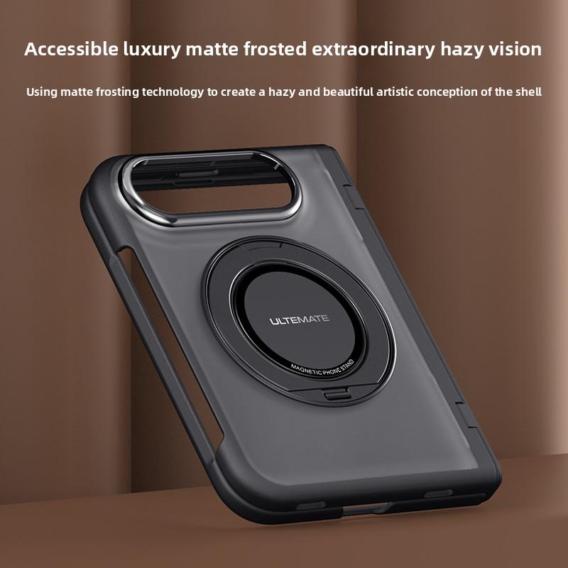 For iPhone Ultra Fold Case With Tempered Film Magnetic Shrink Stand Protective Back Cover For Wireless Charging Phone Shell